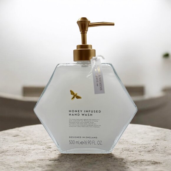 NEW Asquith & Somerset - Honey Infused Hand Wash Glass Hexagon Bottle 16.9 fl oz - Picture 1 of 6
